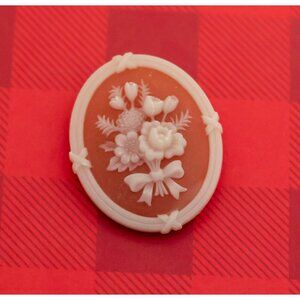 Vintage Victorian Floral Oval Orange Brooch by Avon - O18